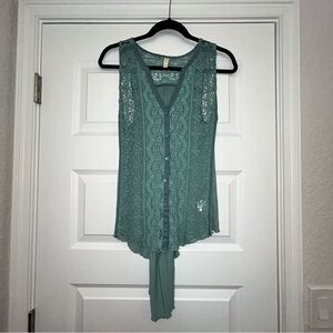 Tiny Button Front Criss Cross Tie Back Sleeveless Top